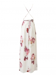 Fashion Deep V Neck Floral Printed High Slit Maxi Dress