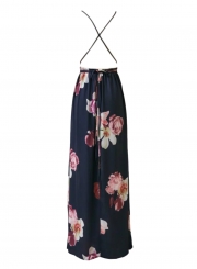 Fashion Deep V Neck Floral Printed High Slit Maxi Dress