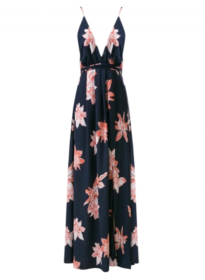 A-Line Backless Floral Printed High Slit Maxi Dress stylesimo.com