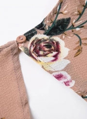 Women's Deep V Neck Half Sleeve Backless Floral Printed Romper
