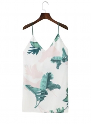 Sleeveless Spaghetti Strap Palm Printed Mini Dress
