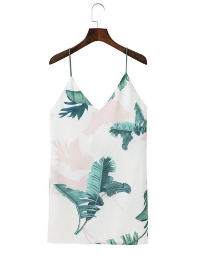 Sleeveless Spaghetti Strap Palm Printed Mini Dress stylesimo.com