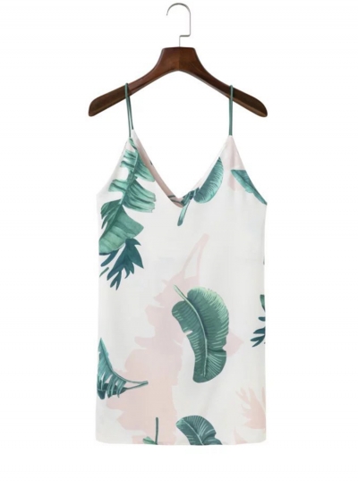 Sleeveless Spaghetti Strap Palm Printed Mini Dress stylesimo.com