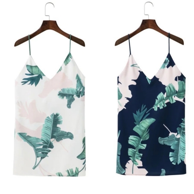 Sleeveless Spaghetti Strap Palm Printed Mini Dress stylesimo.com