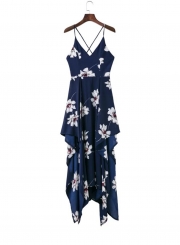 Sleeveless Floral Printed High Slit High Low Maxi Dress