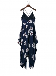 Sleeveless Floral Printed High Slit High Low Maxi Dress