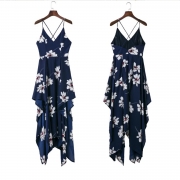 Sleeveless Floral Printed High Slit High Low Maxi Dress