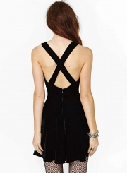 V Neck Sleeveless Back Cross Strap Mini Night Club Dress