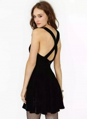 V Neck Sleeveless Back Cross Strap Mini Night Club Dress