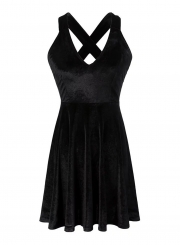 V Neck Sleeveless Back Cross Strap Mini Night Club Dress