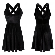 V Neck Sleeveless Back Cross Strap Mini Night Club Dress