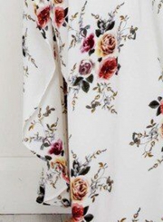 Elegant V Neck Short Sleeve High Split Floral Printed Maxi Dress