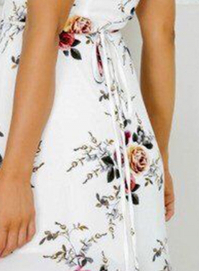 Elegant V Neck Short Sleeve High Split Floral Printed Maxi Dress stylesimo.com