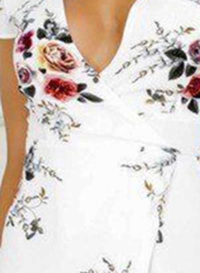 Elegant V Neck Short Sleeve High Split Floral Printed Maxi Dress stylesimo.com