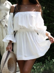 Half Sleeve Off Shoulder Elastic Waist Casual Dress