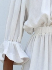Half Sleeve Off Shoulder Elastic Waist Casual Dress