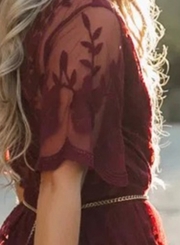 Pretty Deep V Neck Short Sleeve High Waist Lace Dress