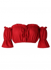 Women's Off Shoulder Short Sleeve Ruffle Crop Top