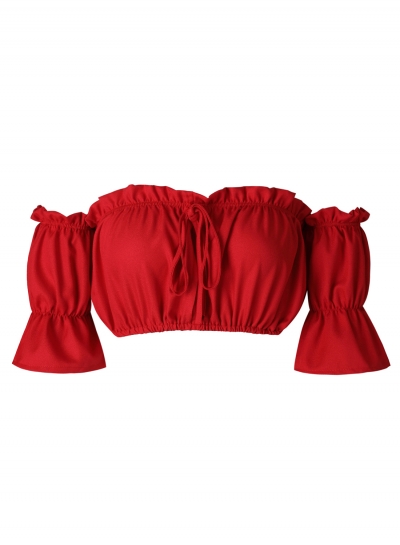 Women's Off Shoulder Short Sleeve Ruffle Crop Top stylesimo.com
