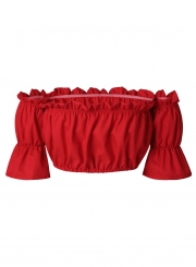 Women's Off Shoulder Short Sleeve Ruffle Crop Top