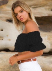 Women's Off Shoulder Short Sleeve Ruffle Crop Top