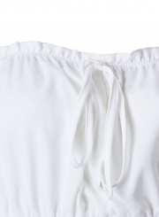 Women's Off Shoulder Short Sleeve Ruffle Crop Top