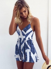 Color Block Spaghetti Strap V Neck Sleeveless Loose Romper
