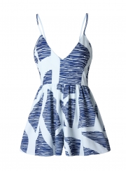 Color Block Spaghetti Strap V Neck Sleeveless Loose Romper