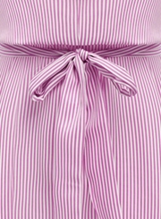 Short Sleeve Striped Off Shoulder Ruffle Day Dress with Belt