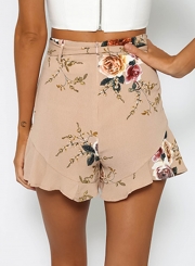 Fashion Women's Floral Printed Ruffle Loose Shorts with Belt