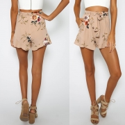 Fashion Women's Floral Printed Ruffle Loose Shorts with Belt