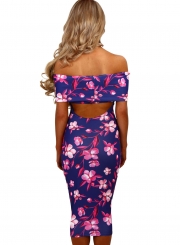 Fashion Off Shoulder Floral Bodycon Midi Night Club Dress