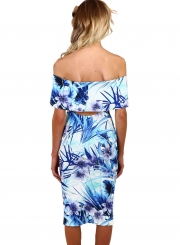 Fashion Off Shoulder Floral Bodycon Midi Night Club Dress