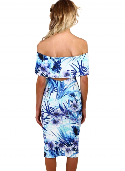 Fashion Off Shoulder Floral Bodycon Midi Night Club Dress stylesimo.com