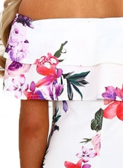 Fashion Off Shoulder Floral Bodycon Midi Night Club Dress