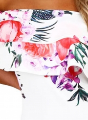 Fashion Off Shoulder Floral Bodycon Midi Night Club Dress