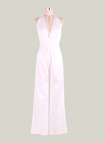 Women's White Halter Sleeveless Backless Jumpsuit stylesimo.com