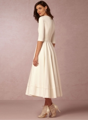 A-Line V Neck Half Sleeve Midi Party Dress