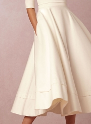 A-Line V Neck Half Sleeve Midi Party Dress