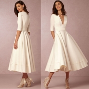 A-Line V Neck Half Sleeve Midi Party Dress