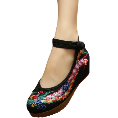Women's Embroidery Platform Wedge Heels Old Beijing Shoes