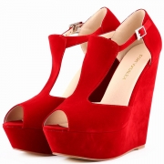 Women's Peep Toe Buckle Wedge High Heels Sandals