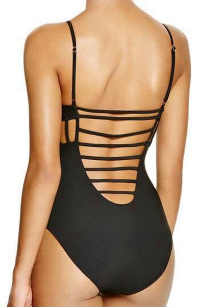 strappy black swimsuit