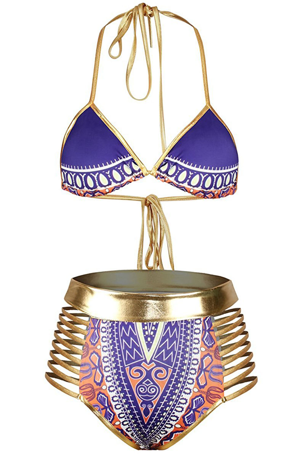 purple and gold swimsuit
