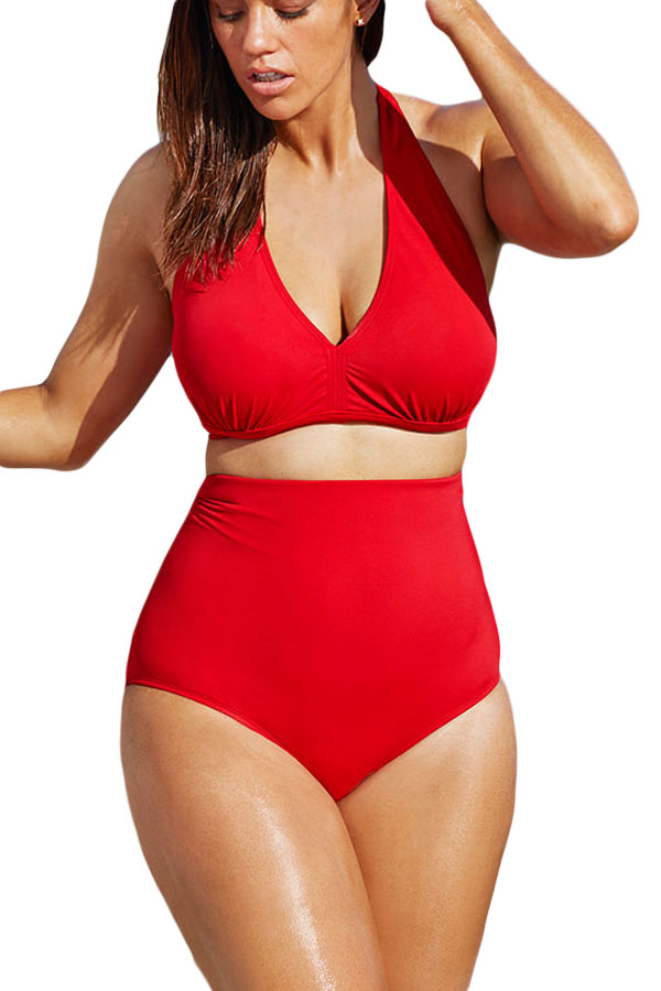 red high waisted swimsuit