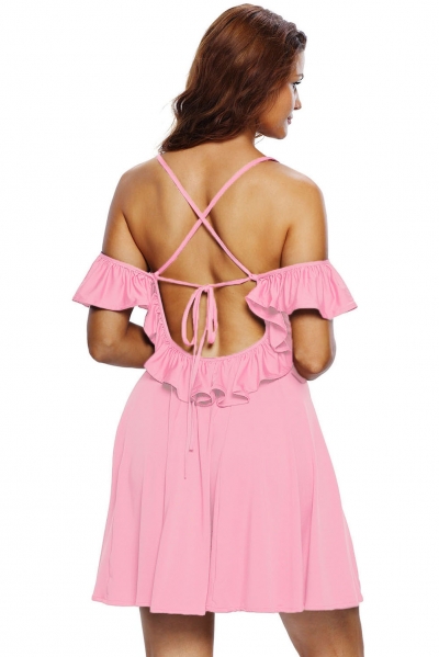 Sweet Sexy Pink Backless Skater Dress stylesimo.com
