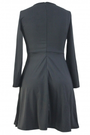 Lace Shoulder Applique Black Long Sleeve Skater Dress