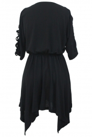 Black Lace Up Half Sleeves Irregular Skater Dress