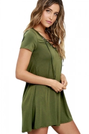 Army Green Casual Lace-up Swing Dress