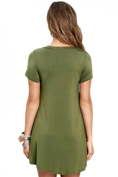 Army Green Casual Lace-up Swing Dress stylesimo.com